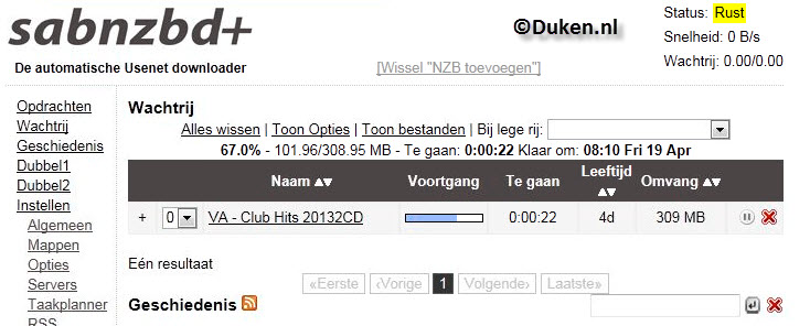 Druk op de “Wissel NZB toevoegen” knop om de NZB file in te laden.