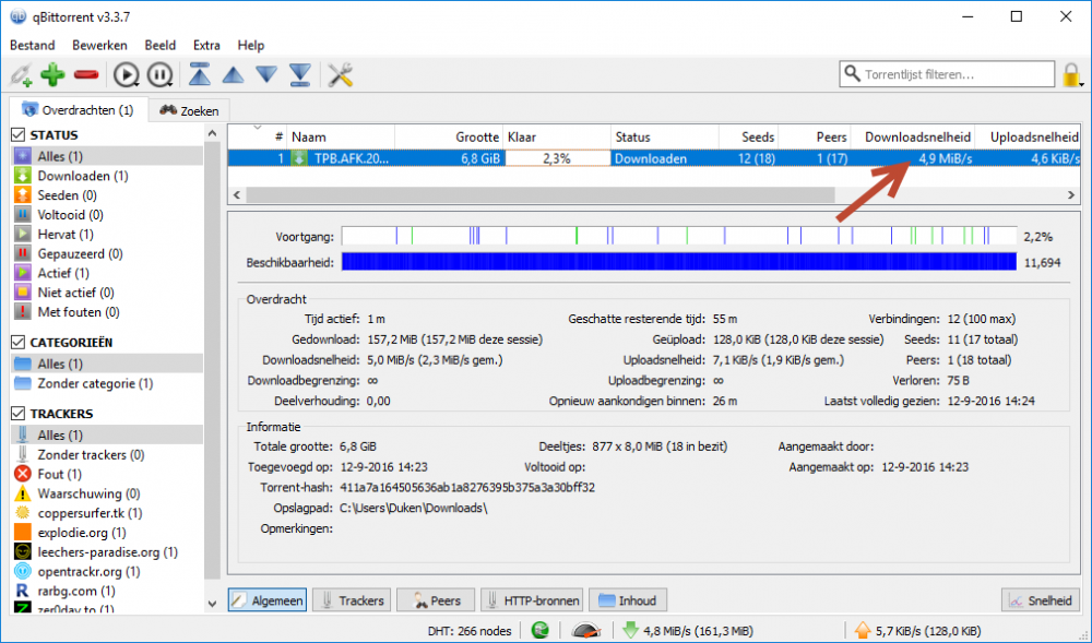 TPB AFK downloaden via een torrentclient om je VPN-snelheid te testen